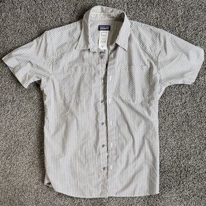 Patagonia Men's Striped Button-Down Shirt - Gray and White
